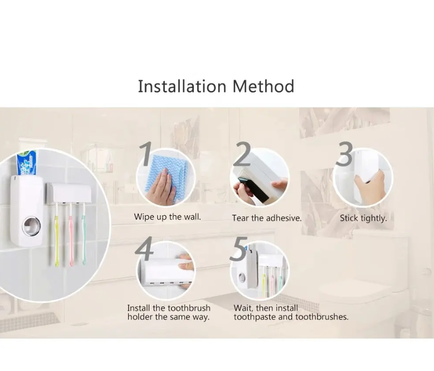 Toothbrush Holder Self-motion Automatic Toothpaste Dispenser Toothpaste Squeezer Toothbrush Holder Toothpaste Storage Wall Mount Bathroom Accessories