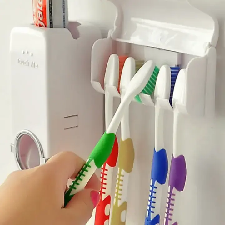 Toothbrush Holder Self-motion Automatic Toothpaste Dispenser Toothpaste Squeezer Toothbrush Holder Toothpaste Storage Wall Mount Bathroom Accessories