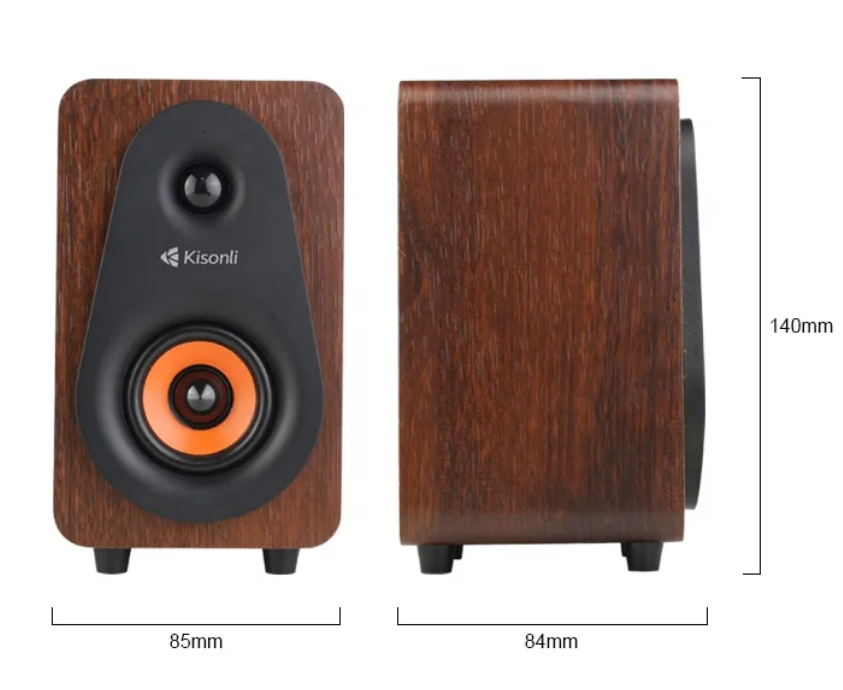 Kisonli Desktop Laptop Wired Speaker Wood Multimedia Laptop Desktop Computer Wired Speakers Home Office 2.0 USB Wired Speakers 2PCS