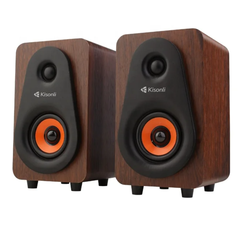 Kisonli Desktop Laptop Wired Speaker Wood Multimedia Laptop Desktop Computer Wired Speakers Home Office 2.0 USB Wired Speakers 2PCS