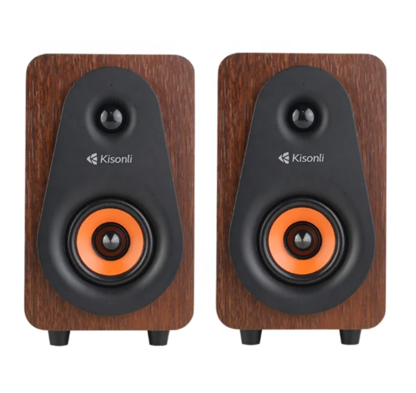 Kisonli Desktop Laptop Wired Speaker Wood Multimedia Laptop Desktop Computer Wired Speakers Home Office 2.0 USB Wired Speakers 2PCS
