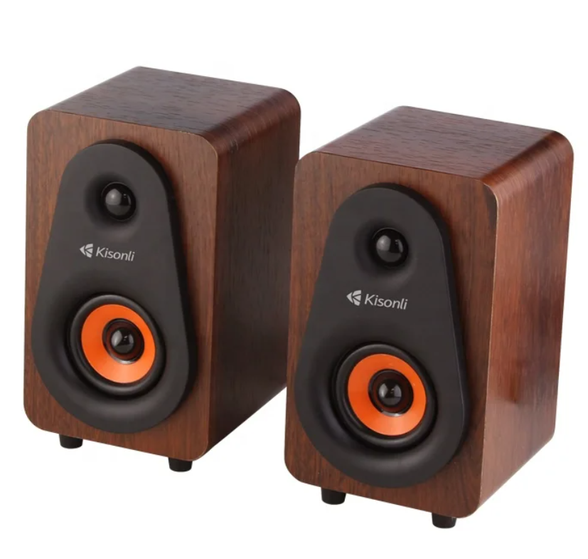 Kisonli Desktop Laptop Wired Speaker Wood Multimedia Laptop Desktop Computer Wired Speakers Home Office 2.0 USB Wired Speakers 2PCS