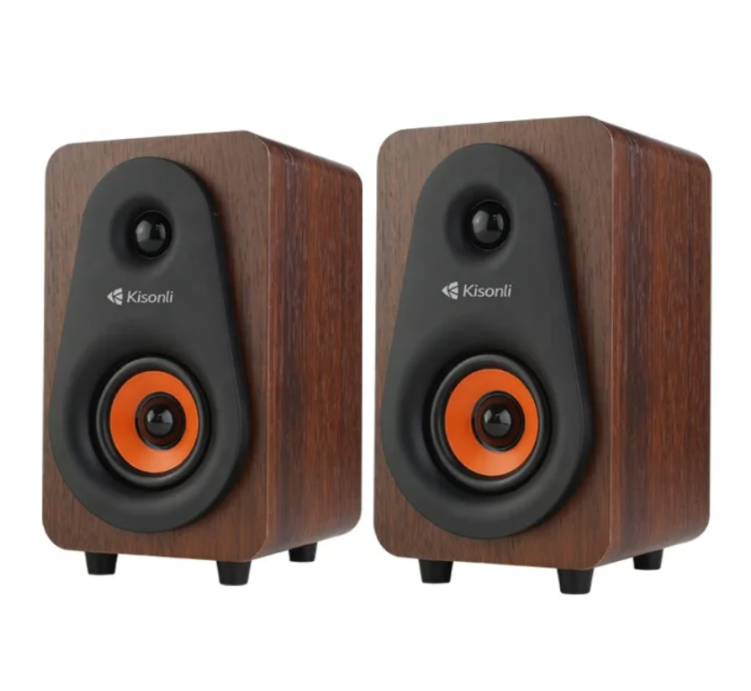 Kisonli Desktop Laptop Wired Speaker Wood Multimedia Laptop Desktop Computer Wired Speakers Home Office 2.0 USB Wired Speakers 2PCS