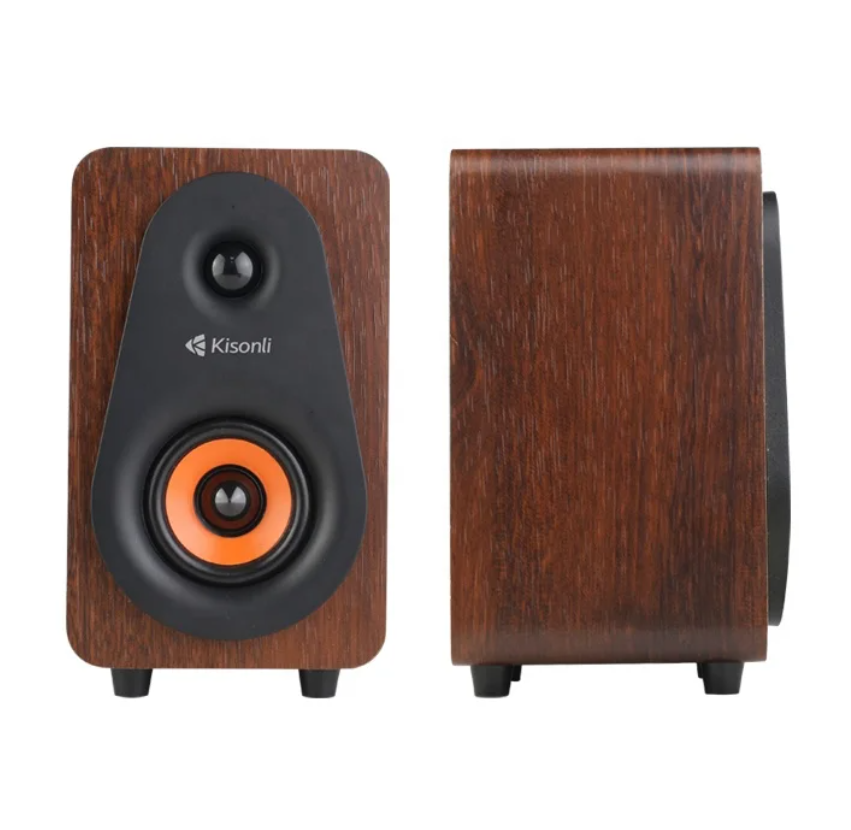 Kisonli Desktop Laptop Wired Speaker Wood Multimedia Laptop Desktop Computer Wired Speakers Home Office 2.0 USB Wired Speakers 2PCS
