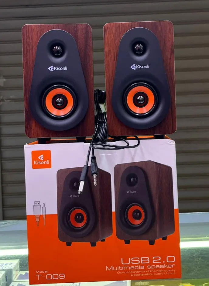 Kisonli Desktop Laptop Wired Speaker Wood Multimedia Laptop Desktop Computer Wired Speakers Home Office 2.0 USB Wired Speakers 2PCS