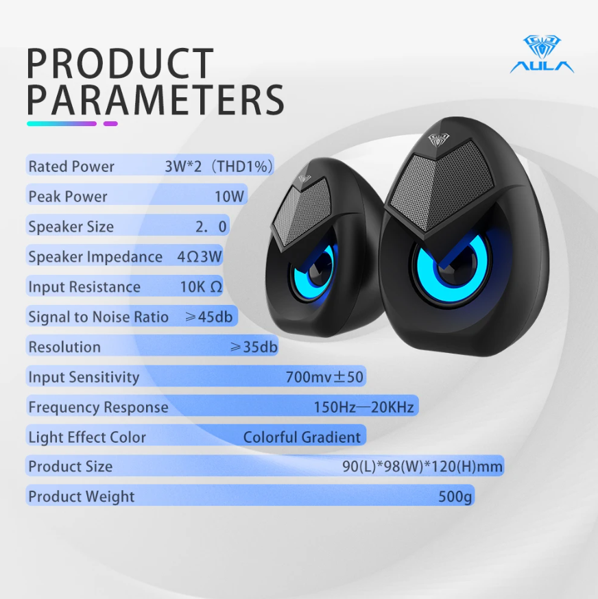 Kisonli Desktop, Laptop Speaker Gaming Speaker with RGB Lighting,USB+3.5mm for PC, Desktop, Laptop, Monitor, Gaming Computer Speaker 2Pcs Portable Audio for PC Laptop Desktop Gaming Speakers with Led