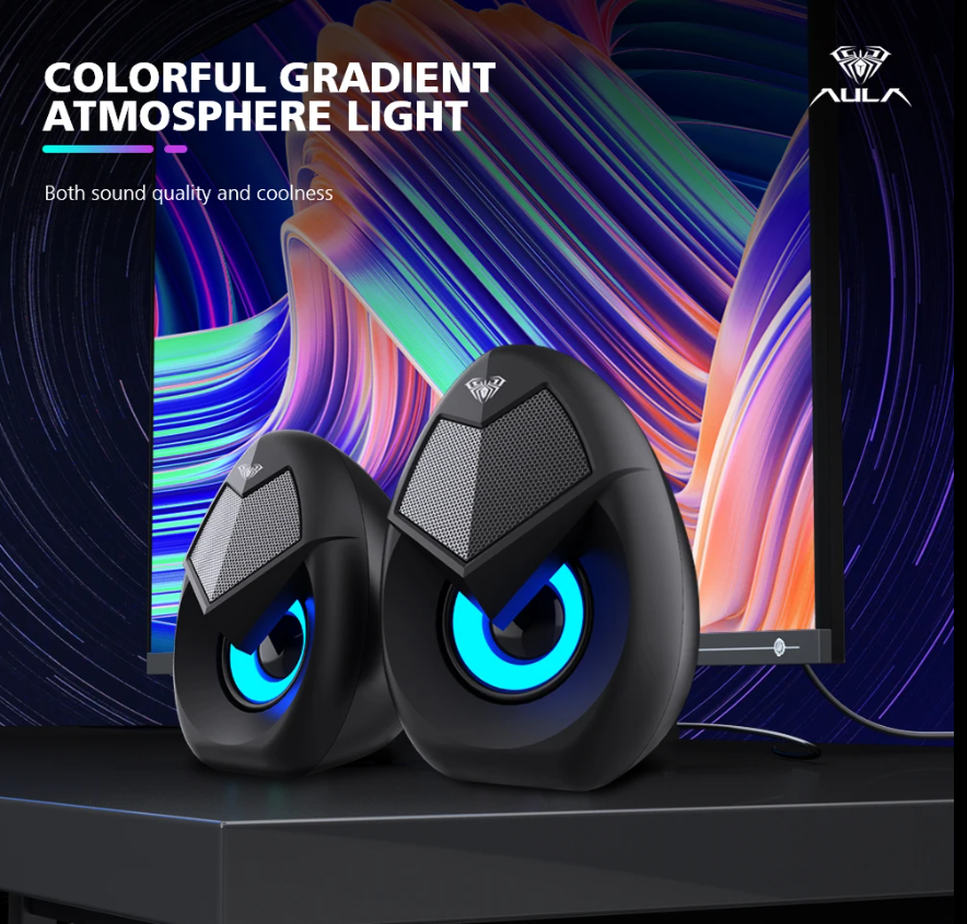 Kisonli Desktop, Laptop Speaker Gaming Speaker with RGB Lighting,USB+3.5mm for PC, Desktop, Laptop, Monitor, Gaming Computer Speaker 2Pcs Portable Audio for PC Laptop Desktop Gaming Speakers with Led
