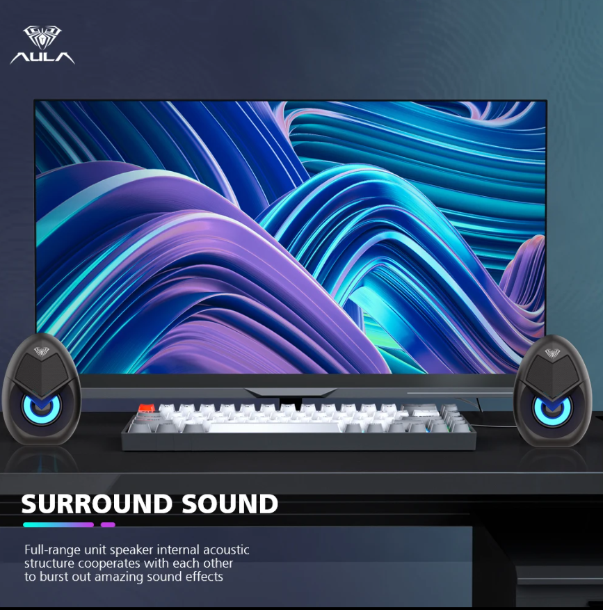 Kisonli Desktop, Laptop Speaker Gaming Speaker with RGB Lighting,USB+3.5mm for PC, Desktop, Laptop, Monitor, Gaming Computer Speaker 2Pcs Portable Audio for PC Laptop Desktop Gaming Speakers with Led