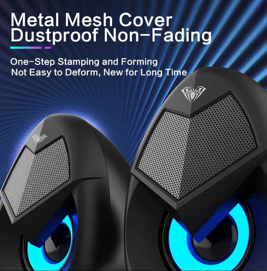 Kisonli Desktop, Laptop Speaker Gaming Speaker with RGB Lighting,USB+3.5mm for PC, Desktop, Laptop, Monitor, Gaming Computer Speaker 2Pcs Portable Audio for PC Laptop Desktop Gaming Speakers with Led