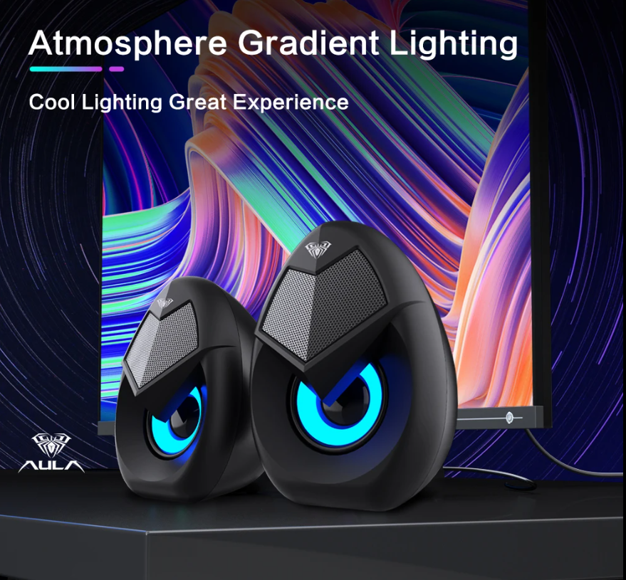 Kisonli Desktop, Laptop Speaker Gaming Speaker with RGB Lighting,USB+3.5mm for PC, Desktop, Laptop, Monitor, Gaming Computer Speaker 2Pcs Portable Audio for PC Laptop Desktop Gaming Speakers with Led