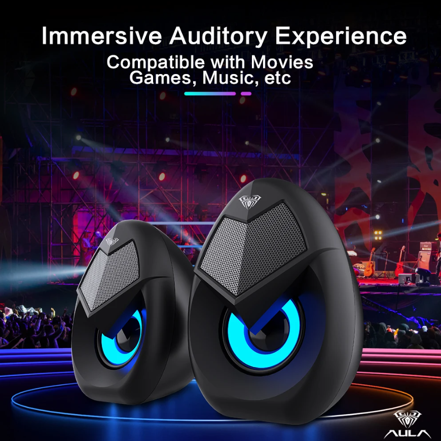 Kisonli Desktop, Laptop Speaker Gaming Speaker with RGB Lighting,USB+3.5mm for PC, Desktop, Laptop, Monitor, Gaming Computer Speaker 2Pcs Portable Audio for PC Laptop Desktop Gaming Speakers with Led