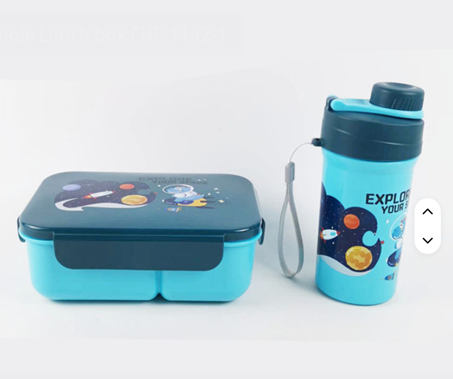 Gift Pack Snack Set-Lunch Box And Water Bottle 2 Compartment Picnic Tiffin Food Container Bpa Free Microwave Safe Kids School Lunch Box and Water Bottle Set- RANDOM COLOR