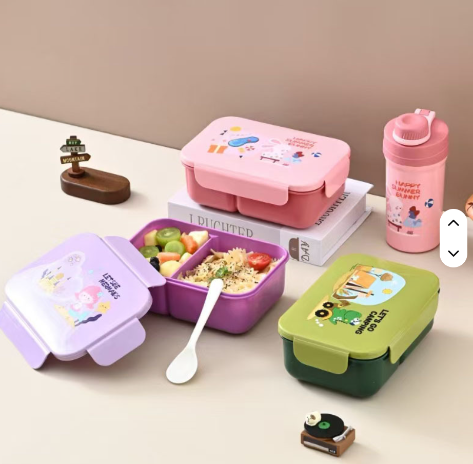 Gift Pack Snack Set-Lunch Box And Water Bottle 2 Compartment Picnic Tiffin Food Container Bpa Free Microwave Safe Kids School Lunch Box and Water Bottle Set- RANDOM COLOR