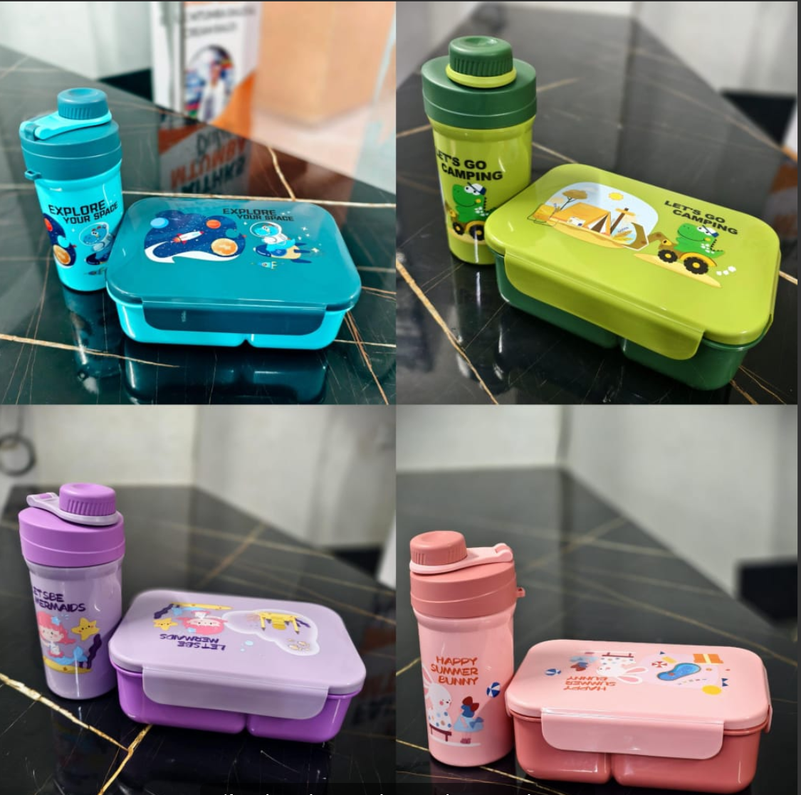 Gift Pack Snack Set-Lunch Box And Water Bottle 2 Compartment Picnic Tiffin Food Container Bpa Free Microwave Safe Kids School Lunch Box and Water Bottle Set- RANDOM COLOR