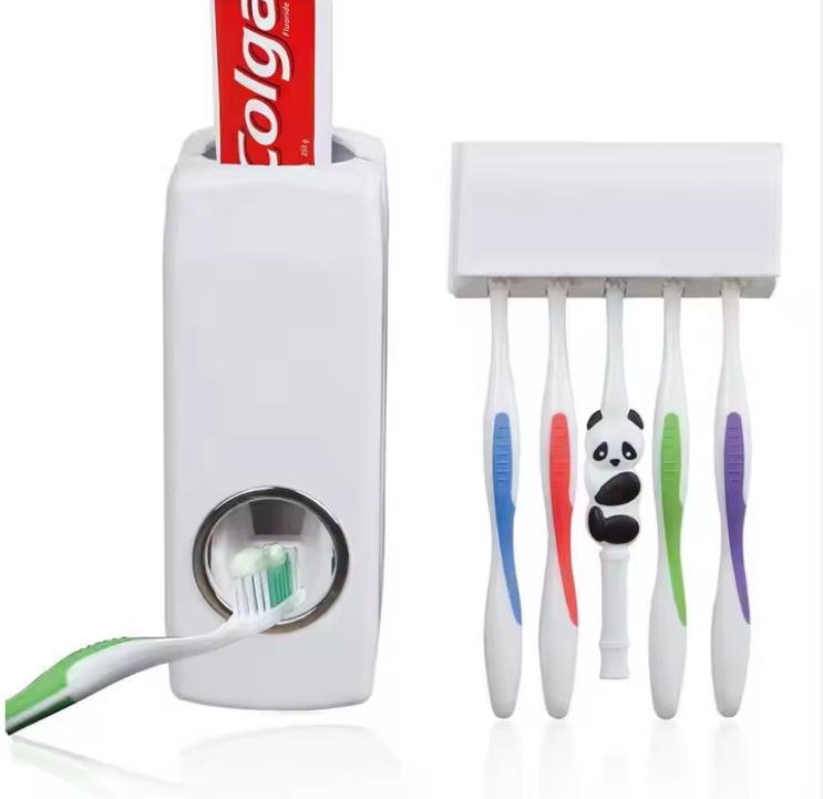 Automatic Toothbrush Holder & Toothpaste Dispenser | Wall Mount | 5 Slots | Punch-Free | For Family Bathrooms