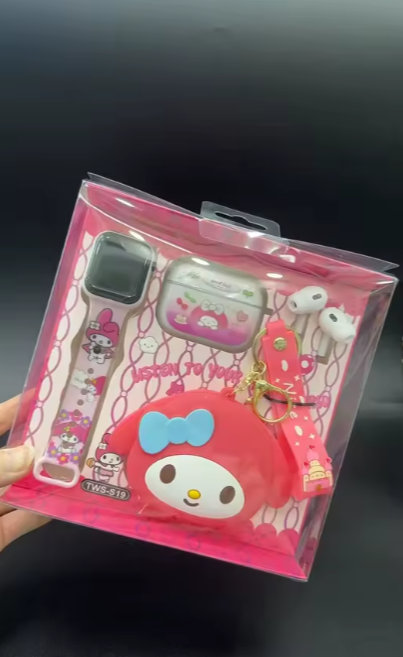 Cartoon Silicone Smart Watch with Silicone Tape Hook TWS in Ear Wireless Bluetooth Earphones- Smartwatch +Earbuds+Earbuds Casing