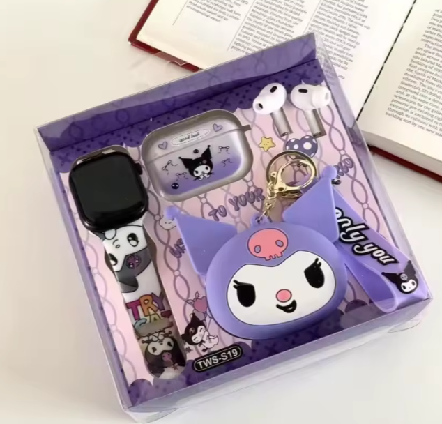 Cartoon Silicone Smart Watch with Silicone Tape Hook TWS in Ear Wireless Bluetooth Earphones- Smartwatch +Earbuds+Earbuds Casing