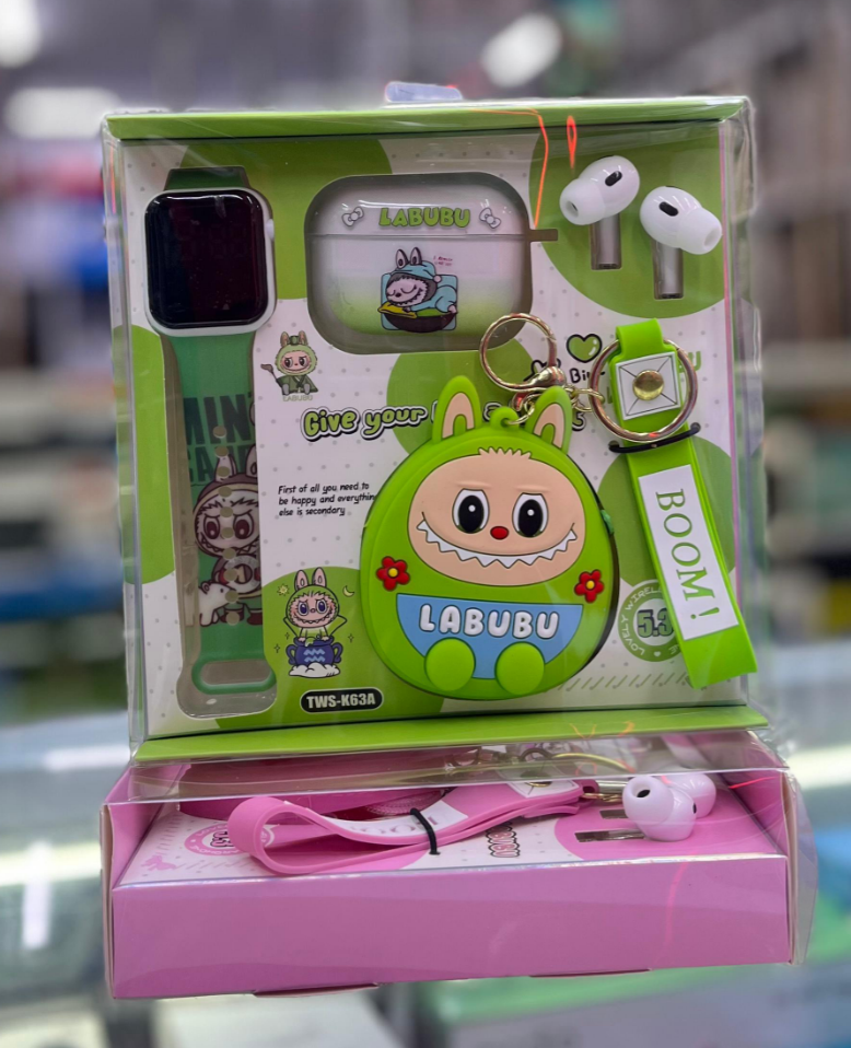 Cartoon Silicone Smart Watch with Silicone Tape Hook TWS in Ear Wireless Bluetooth Earphones- Smartwatch +Earbuds+Earbuds Casing