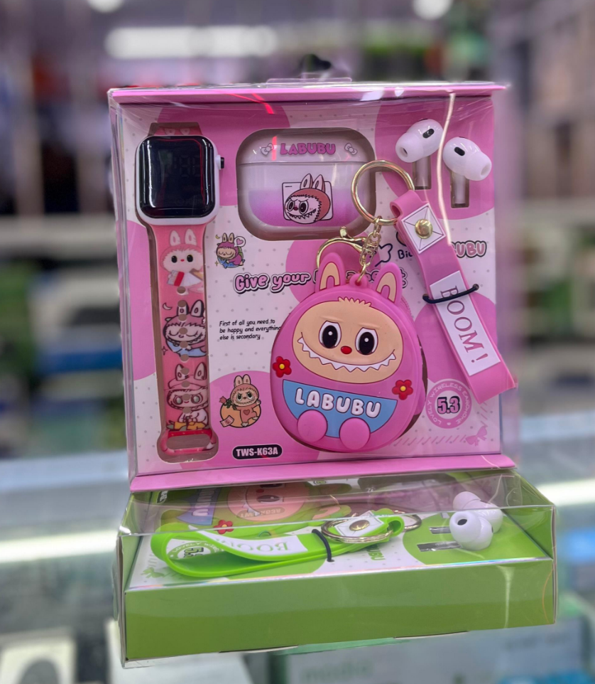 Cartoon Silicone Smart Watch with Silicone Tape Hook TWS in Ear Wireless Bluetooth Earphones- Smartwatch +Earbuds+Earbuds Casing