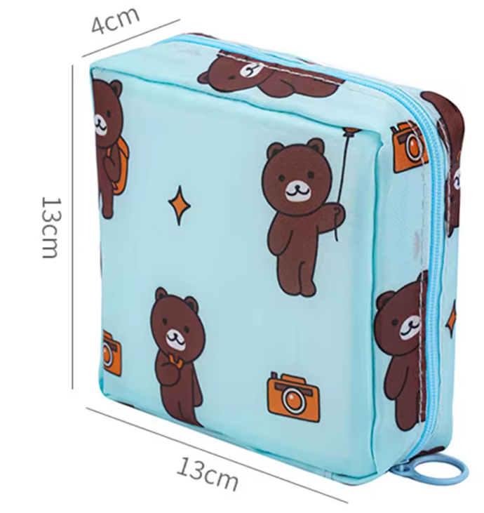 Portable Toiletry Organizer Cosmetic Makeup Pouch Female Napkin Tampon Sanitary Pad Pouch Waterproof Storage Bag for Travel- RANDOM COLOR DISPATCH