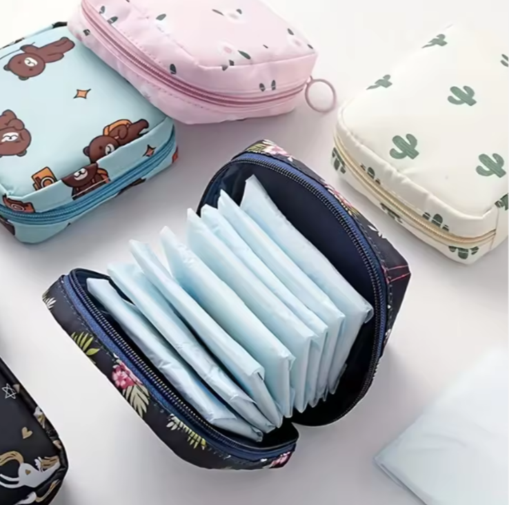 Portable Toiletry Organizer Cosmetic Makeup Pouch Female Napkin Tampon Sanitary Pad Pouch Waterproof Storage Bag for Travel- RANDOM COLOR DISPATCH