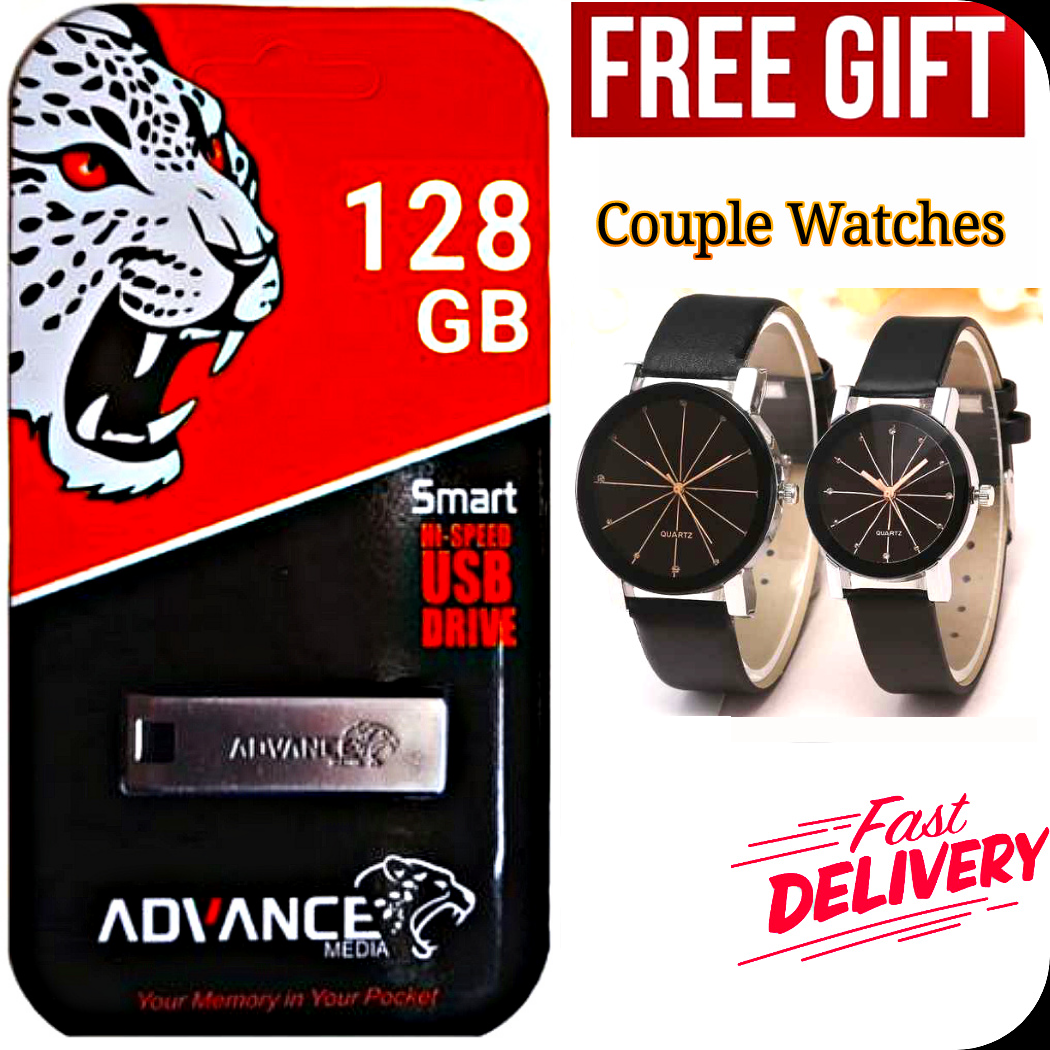 ADVANCE HIGH QUALITY METALLIC USB HIGH SPEED USB FLASH DRIVE DISK 128GB  // 128 GB FLASH + EXTRA BONUS 2 COUPLE WATCHES