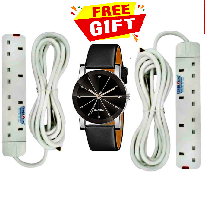 2  POWER KING 4 WAY // 4WAY ELECTRIC POWER SUPPLY EXTENSION // EXTENTION With Long Cable Socket+ FREE CLASSIC WRIST WATCH