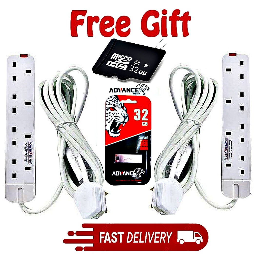 2  POWER KING 4 WAY // 4WAY ELECTRIC POWER SUPPLY EXTENSION // EXTENTION With Long Cable Socket+ FREE ADVANCE HIGH METALLIC USB FLASH 32GB  FLASH DRIVE 32GB, & MEMORY CARD 32GB // MEMORY 32GB