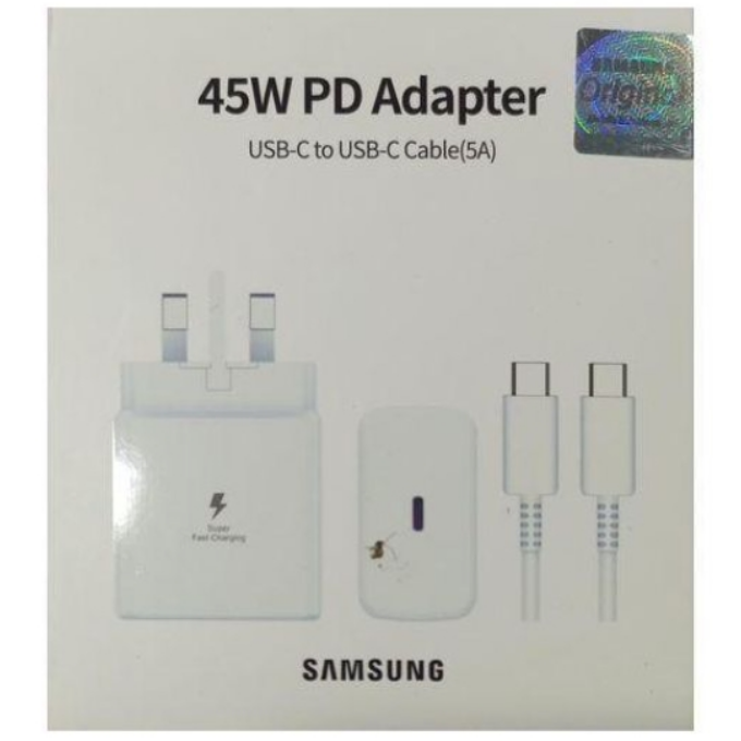 ORIGINAL SUPER FAST CHARGING ADAPTOR 45W TYPE C TO TYPE C FAST CHARGING CHARGER ADAPTER & USB CABLE FOR SAMSUNG GALAXY SMARTPHONES + PHONE CAMERA REMOTE CONTROLLER +BLUETOOTH WIRELESS HEADPHONES