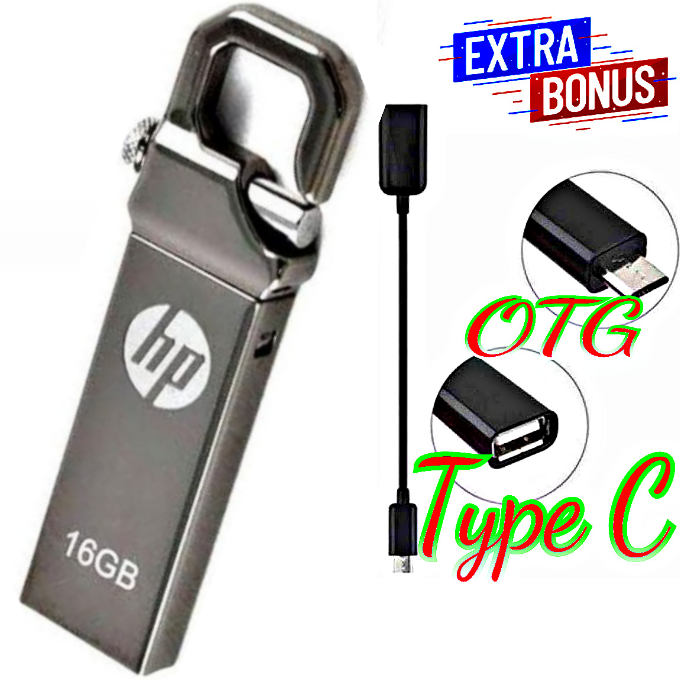 HP Original 16GB FLASH DRIVE // 16GB Metallic Flash Disk Pen Drive USB 2.0 QITH FREE GIFT OTG CABLE TYPE C
