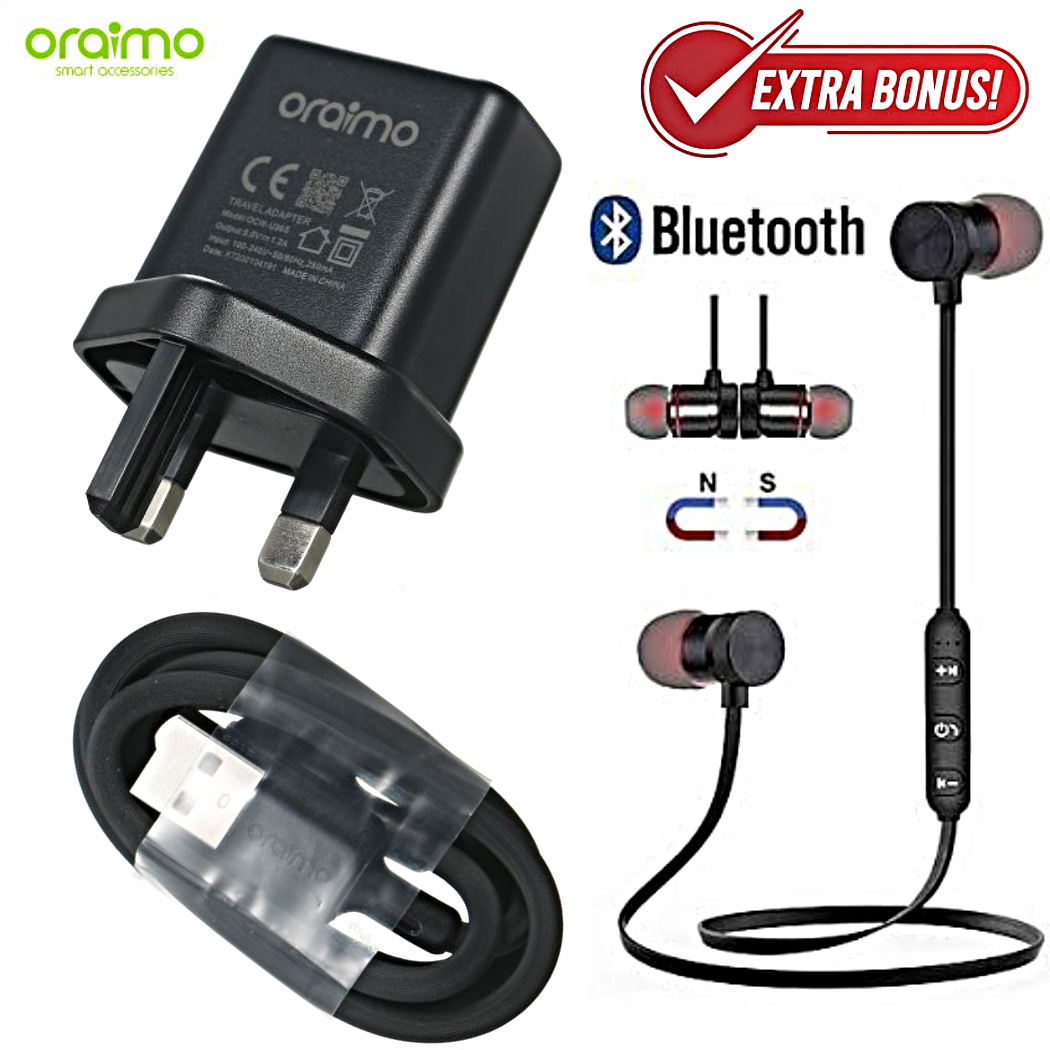 Best ORAIMO FAST CHARGING CHARGER (USB CABLE & ADAPTOR) For Samsung Galaxy, TECNO SMARTPHONES, INFINIX PHONE, NOKIA ,  ITEL PHONES + EXTRA BONUS BLUETOOTH EARPHONES