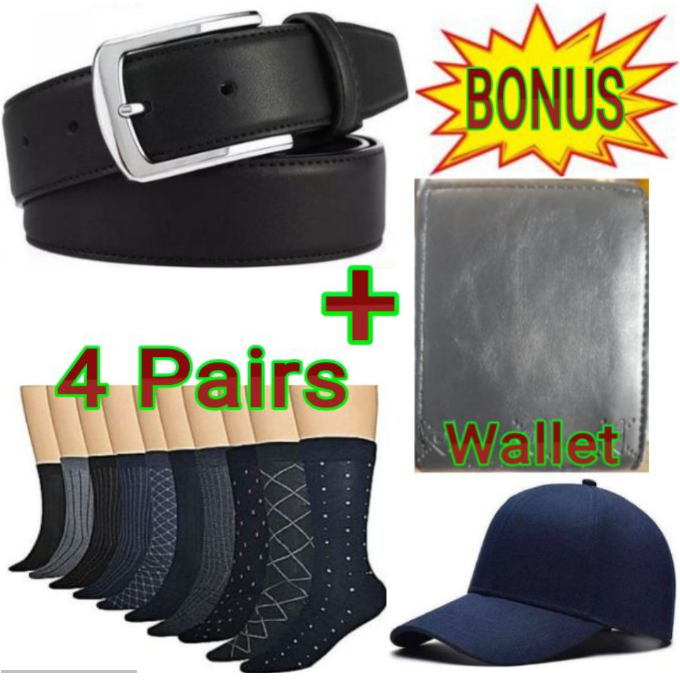 BEST MEN'S BELT // MEN // MAN BELT HIGH QUALITY FOR BOYS , GENTLEMEN & HUSBAND Trousers,  Jeans ,Khaki trousers& Shorts + FREE GIFTS CAP, LEATHER WALLET  & 4 PAIRS OF SOCKS