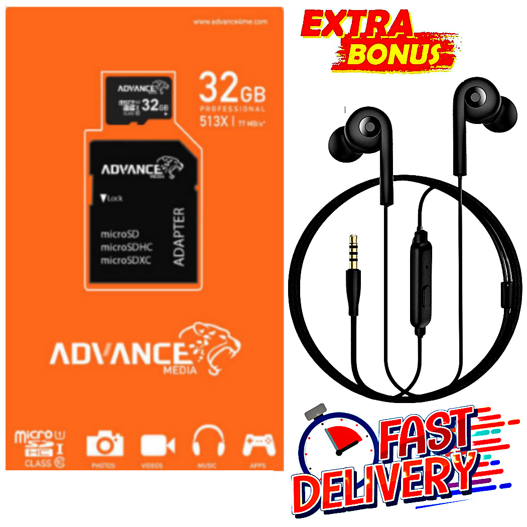BEST ORIGINAL Advance 32GB Memory Card For All Phones MicroSD Card // MAMORY CARD 32GB// MEMO 32 GB + FREE ORAIMO STRONG BASS EARPHONES NOISE CANCELLING// HEARPHONES