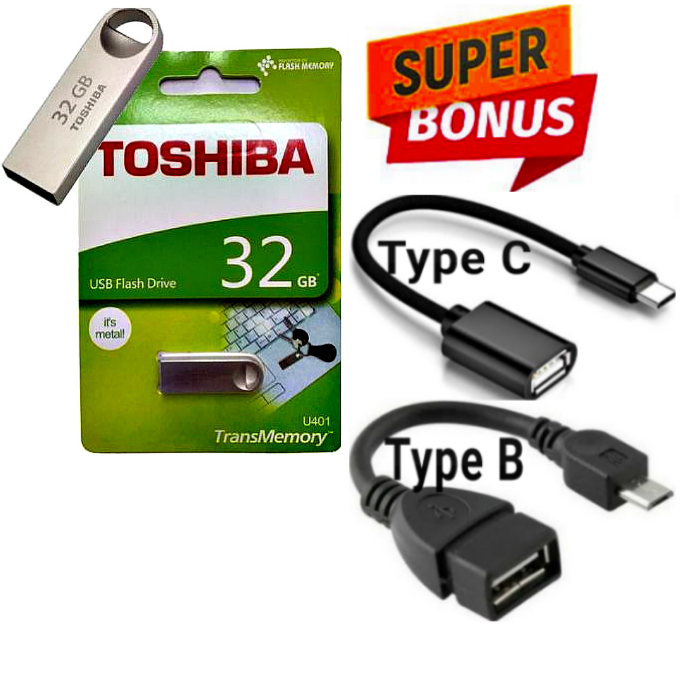 TOSHIBA  EXTERNAL DRIVE 32GB ULTRA SUPER HIGH SPEED  32 GB METALLIC USB FLASH DISK 32GB // DRIVE 32 GB Capacity With FREE GIFTS OTG Cable Type C & NORMAL OTG CABLE TYPE B