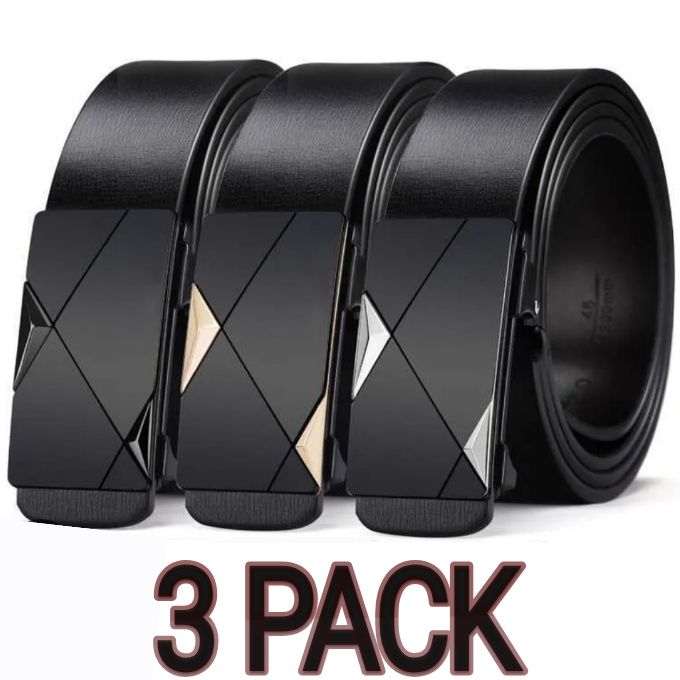 Long-Lasting Automatic Buckle Belt for Men // Best Premium Quality PU Leather Belt for Jeans and Suits- 3 PACK BEST BELTS