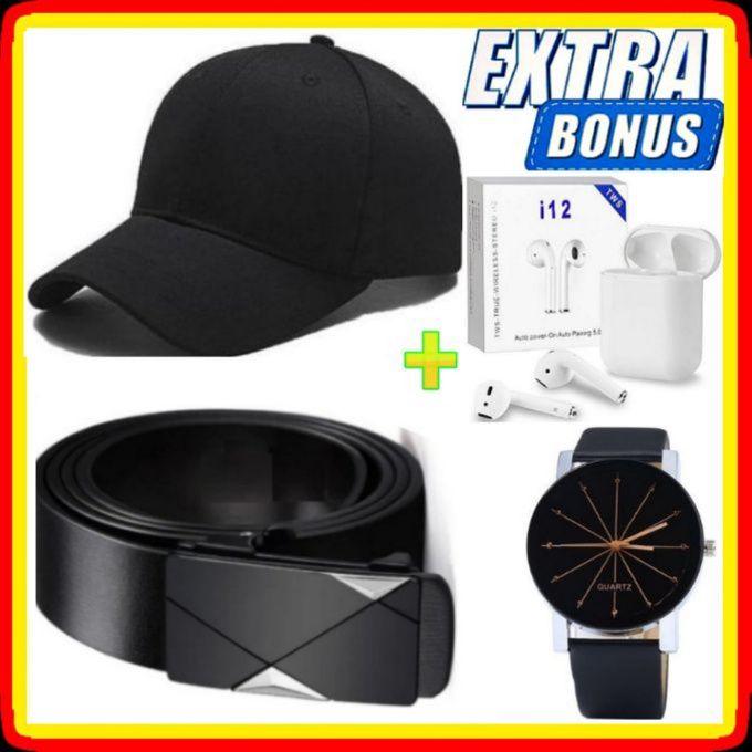 BEST Men Belts Automatic Buckle Belt PU Leather Inner Wear Toothless High Quality Belts For Jeans,  Slim Khaki Trousers,  official Trousers, and Shorts + EXTRA BONUS  BLUETOOTH WIRELESS EARBUDS, WATCH