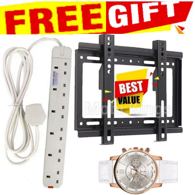 HIGH QUALITY TV WALL MOUNT BRACKET HOLDER FOR 24 INCH CH TV , 32INCH,  40INCH & 43INCH  + FREE GIFT 6-WAY POWER EXTENSION CABLE SOCKET WITH LONG CABLE SOCKET , 6WAY POWER EXTENSION WITH CABLE & WATCH