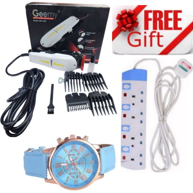 GEEMY ELECTRIC PROFESSIONAL HAIR CLIPPER SHAVER / BEARD TRIMMER- SHAVING MACHINE-KINYOZI  HAIR SHAVING MACHINE  & COMBS FOR MEN, WOMEN , LADIES & CHILDREN + GIFTS 4-WAY POWER EXTENSION  & LUXURY WATCH