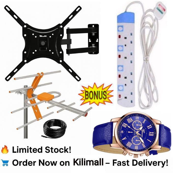 Home Design BEST Smart TV Rotating TV Wall Mount Bracket with Tilt, Rotate + TV Aerial Antenna Signal Booster FOR TV 32'' HD LED TV // 43" Inch Smart Android Frameless TV + 4-WAY POWER EXTENSION WATCH