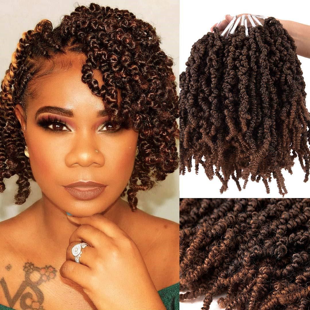 Short Curly Pretwisted Spring Twist Crochet Hair 10 inch Ombre Pre-twisted Spring Twist Crochet Hair 15 Strands/pack Pre Looped 1 Pack Short Curly Braids Fluffy Twist Crochet Braids