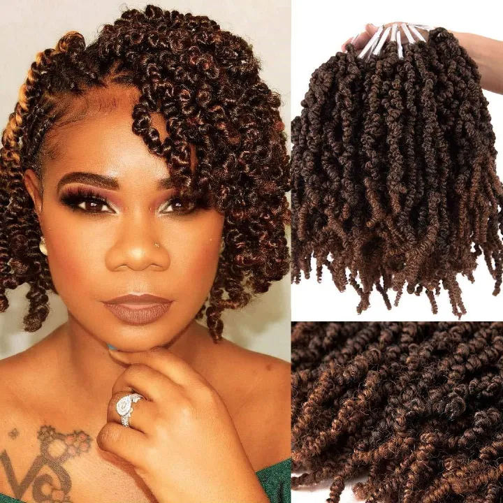 Pre-twisted Spring Twist Crochet Hair 8 Inch 1 Pack Short Curly Crochet Hair Pre Looped Crochet Braids Mini Passion Twists Fluffy Twist Synthetic Hair Extensions