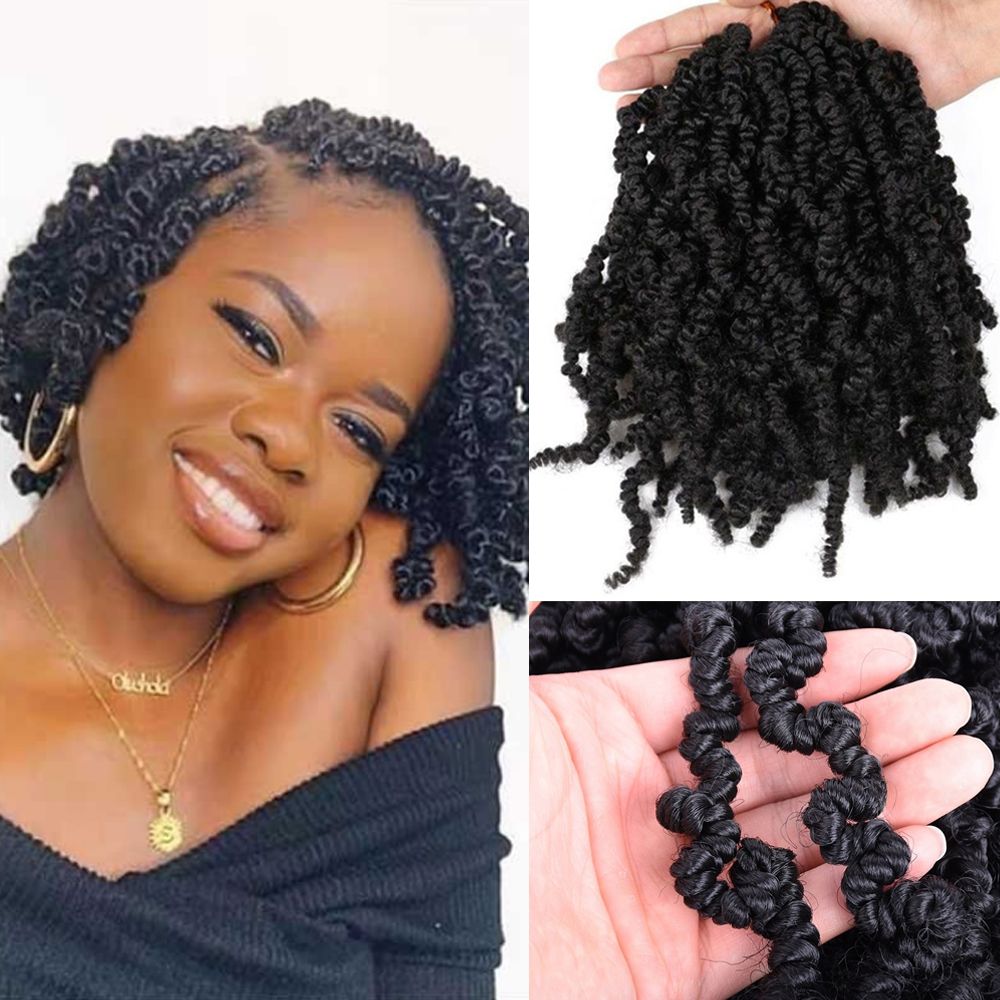 Short Curly Pretwisted Spring Twist Crochet Hair 10 inch Ombre Pre-twisted Spring Twist Crochet Hair 15 Strands/pack Pre Looped 1 Pack Short Curly Braids Fluffy Twist Crochet Braids
