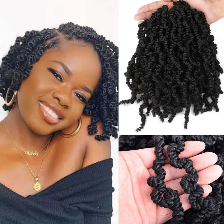 Short Curly Pretwisted Spring Twist Crochet Hair 10 inch Ombre Pre-twisted Spring Twist Crochet Hair 15 Strands/pack Pre Looped 1 Pack Short Curly Braids Fluffy Twist Crochet Braids