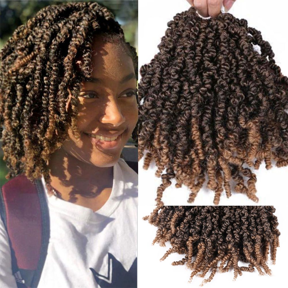 Short Curly Pretwisted Spring Twist Crochet Hair 10 inch Ombre Pre-twisted Spring Twist Crochet Hair 15 Strands/pack Pre Looped 1 Pack Short Curly Braids Fluffy Twist Crochet Braids