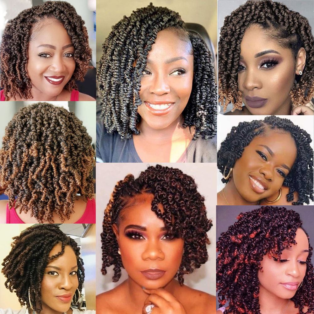 Short Curly Pretwisted Spring Twist Crochet Hair 10 inch Ombre Pre-twisted Spring Twist Crochet Hair 15 Strands/pack Pre Looped 1 Pack Short Curly Braids Fluffy Twist Crochet Braids