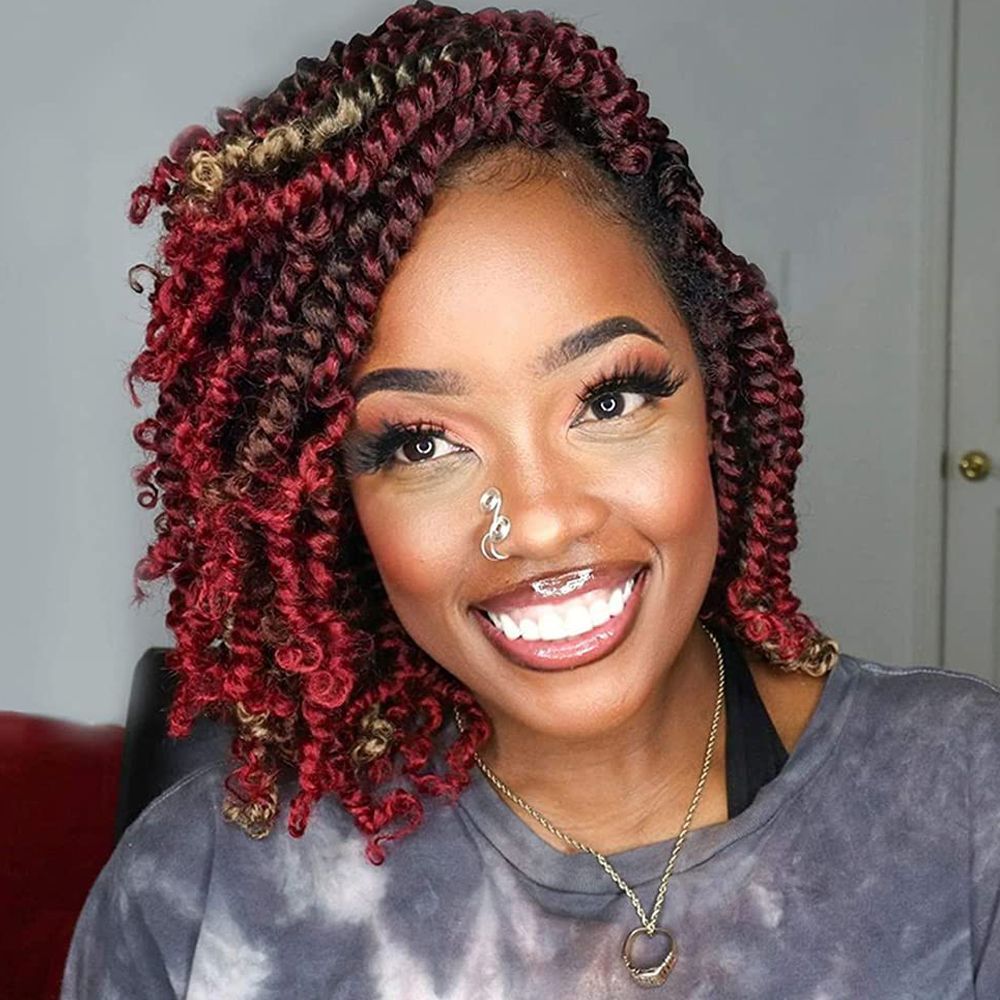 Short Curly Pretwisted Spring Twist Crochet Hair 10 inch Ombre Pre-twisted Spring Twist Crochet Hair 15 Strands/pack Pre Looped 1 Pack Short Curly Braids Fluffy Twist Crochet Braids
