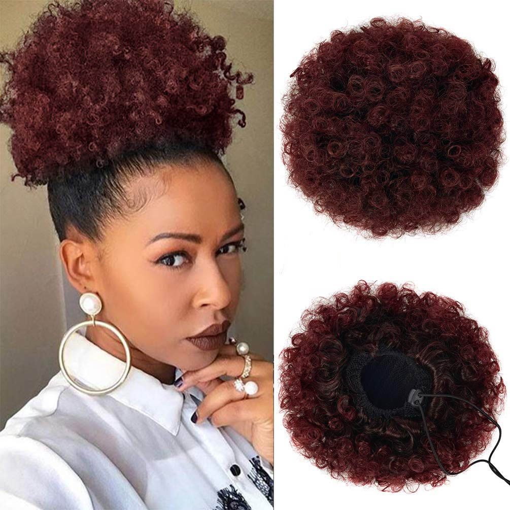 Afro Puff Clip On Synthetic Ponytail Extension for Black Women 50 Gram Short Kinky Bun for Natural Hair