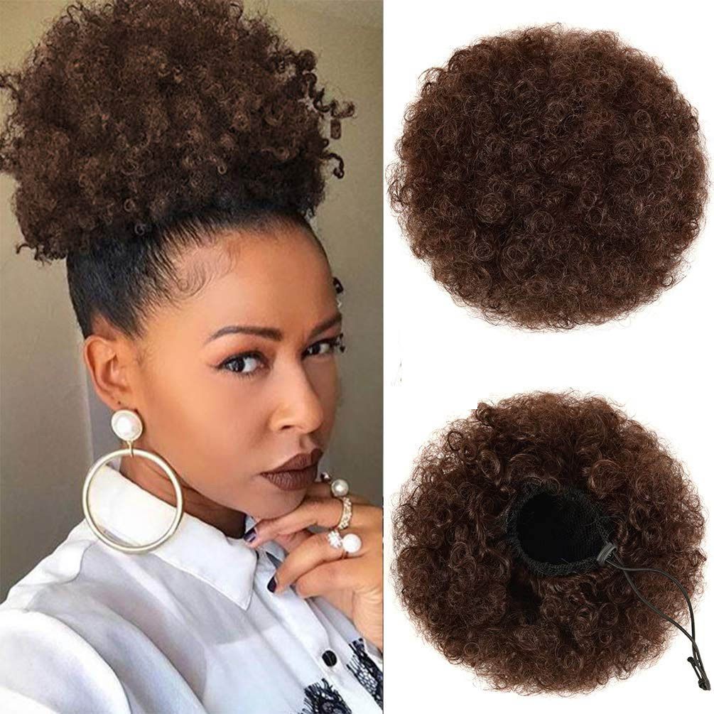 Afro Puff Clip On Synthetic Ponytail Extension for Black Women 50 Gram Short Kinky Bun for Natural Hair