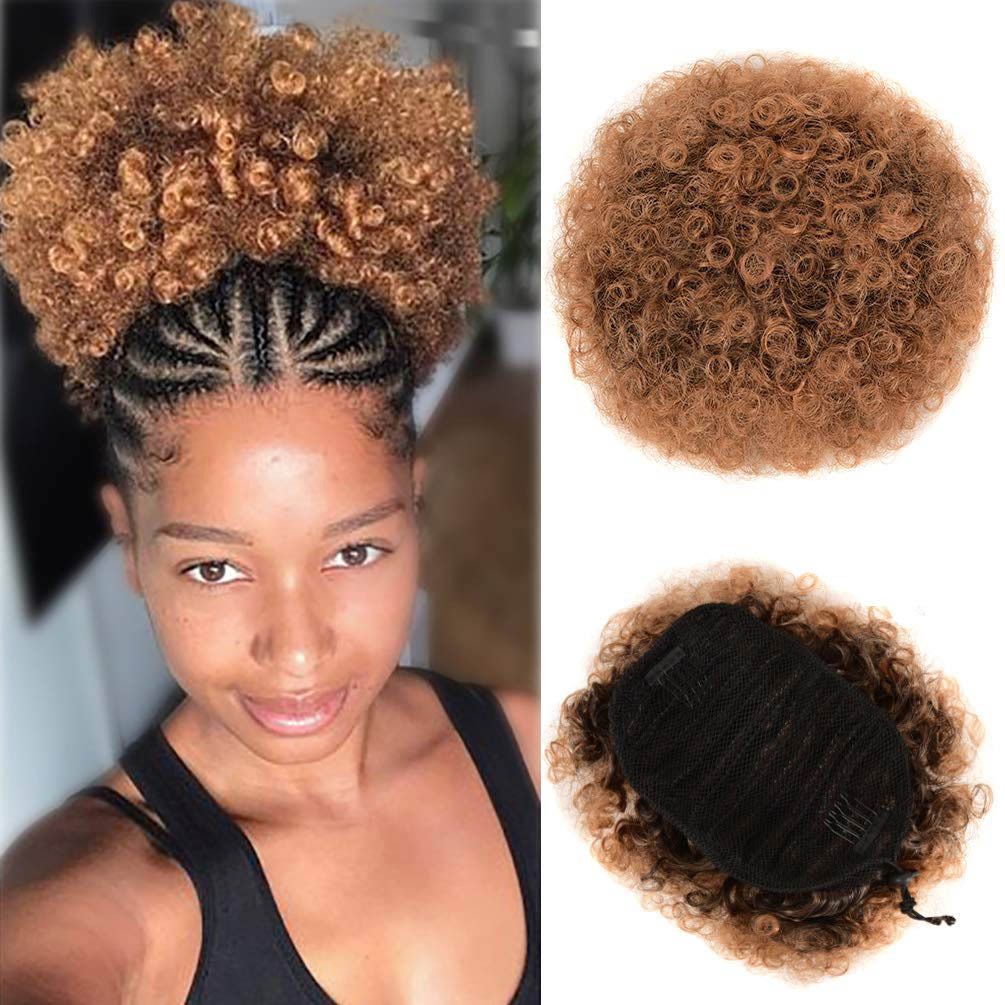 Afro Puff Clip On Synthetic Ponytail Extension for Black Women 50 Gram Short Kinky Bun for Natural Hair