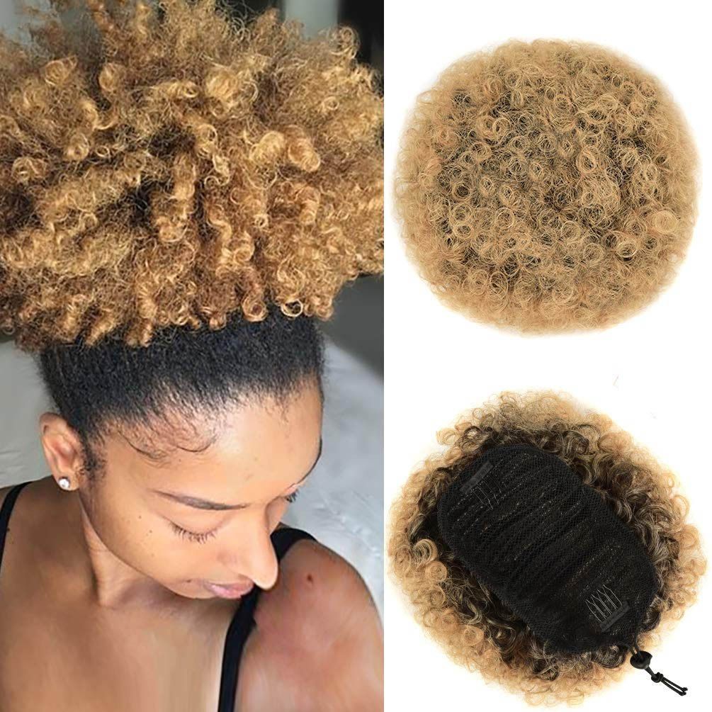 Afro Puff Clip On Synthetic Ponytail Extension for Black Women 50 Gram Short Kinky Bun for Natural Hair